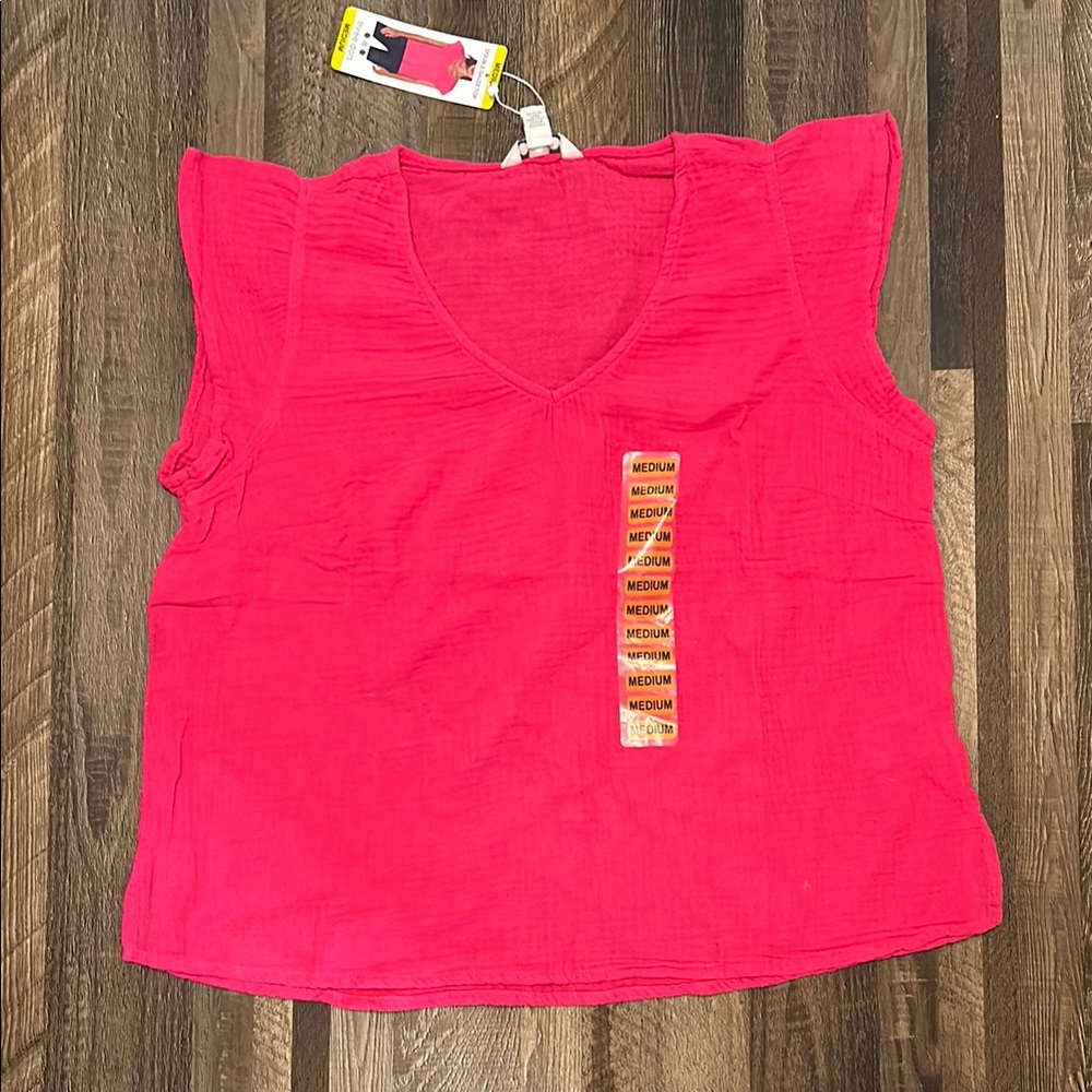 Three Dots Pink Muscle Tee Flutter Sleeve